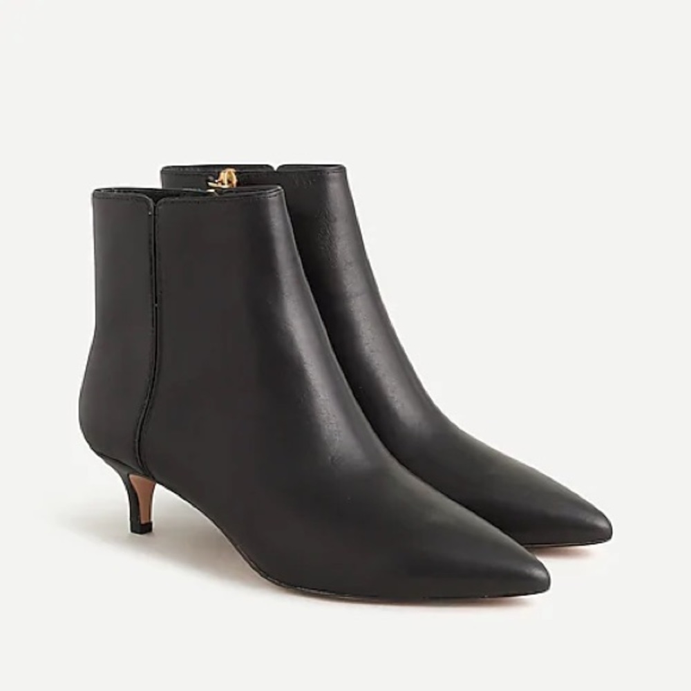Fiona Kitten-Heel Ankle Boots in Black Leather